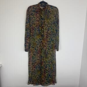 Vintage Lola P. Womens Retro Semi-Sheer Paisley Floral Maxi Button Dress Medium